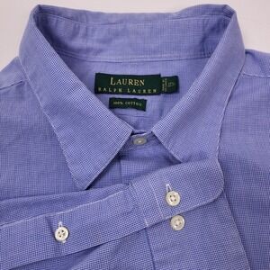 Lauren Ralph‎ Lauren Shirt Mens 17.5 36 37 Button Up Blue Checked Long Sleeve